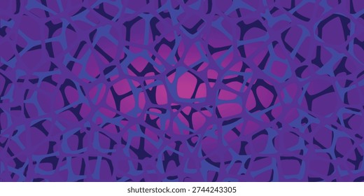 A vibrant abstract background featuring a complex network of interconnected purple and blue geometric shapes, with a bright pink and red glow emanating from the center, creating a sense of depth and .