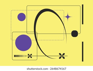 A vibrant abstract background featuring an eclectic mix of retro-inspired geometric shapes