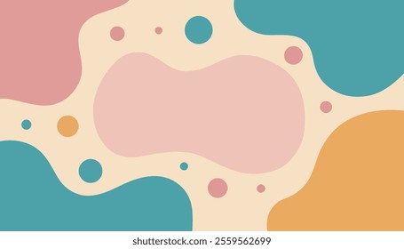 A vibrant abstract background featuring flowing shapes in warm and cool colors, complemented by scattered dots of various sizes.