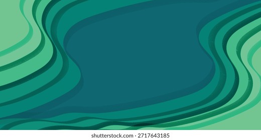 Um fundo abstrato vibrante com linhas onduladas fluindo em vários tons de verde e azul-petróleo, criando um efeito visual dinâmico e moderno.