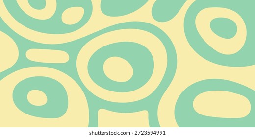 Un fondo abstracto vibrante con Formas fluidas y orgánicas en amarillo claro y verde azulado, creando un patrón visual retro y calmante.