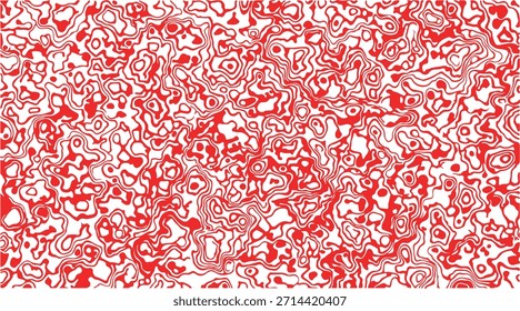 Lebendiger abstrakter Hintergrund mit komplizierten, dichten und chaotischen roten Linien, die topografischen Karten oder zellulären Strukturen ähneln, vor einem krassen weißen Hintergrund, perfekt für modernes Design.
