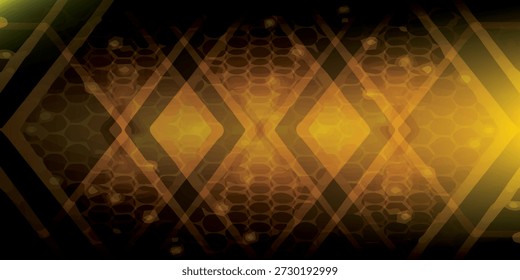 A vibrant abstract background featuring an intricate pattern of overlapping golden rhombuses and a subtle hexagonal grid, creating a dynamic and modern visual effect.