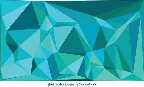A vibrant abstract background featuring a mosaic of geometric polygons in varying shades of blue and green, creating a dynamic, faceted, and modern design.