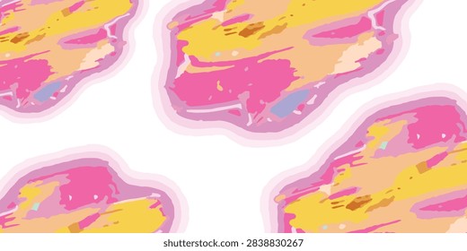 Vibrant abstract background featuring pink, yellow, and white flowing paint patterns for creative design projects.