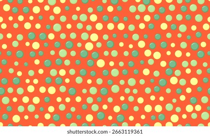 Fundo abstrato vibrante com uma dispersão divertida de círculos pastel em um fundo laranja arrojado.