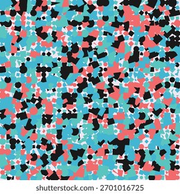 Um fundo abstrato vibrante com uma mistura divertida de formas geométricas em coral azul-petróleo e preto cria um design moderno e atraente