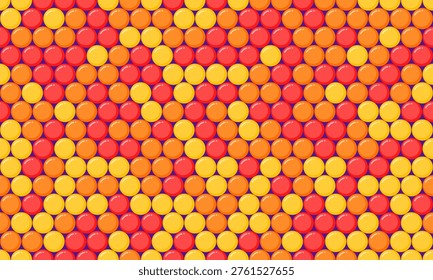 Vibrant abstract background featuring a repeating geometric pattern of warmtoned circles.  Ideal for website banners, presentations, or as a playful texture.