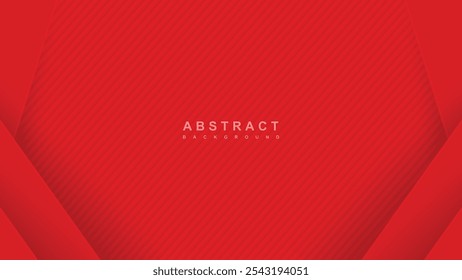 A vibrant abstract background featuring a rich red color with layered geometric shapes. The design includes subtle diagonal lines, creating depth and texture
