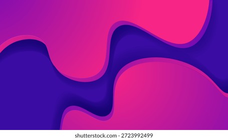 Um fundo abstrato vibrante com formas onduladas suaves e fluidas em gradientes de fúcsia, magenta, roxo e azul, criando um efeito visual dinâmico e moderno com profundidade sutil.