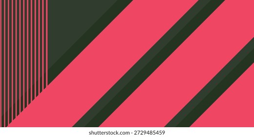 Um fundo abstrato vibrante com uma combinação impressionante de listras vermelhas grossas e diagonais e uma seção de linhas vermelhas finas e verticais contra um fundo verde escuro, criando uma sensação de movimento e.