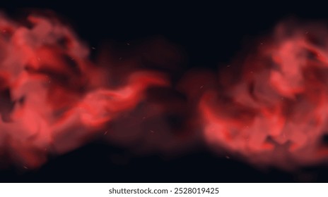 A vibrant abstract background featuring swirling red and black smoke-like patterns, creating a sense of depth and movement. 