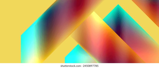 A vibrant abstract background featuring a symmetrical pattern of triangles in shades of magenta and electric blue on a yellow backdrop, creating a stunning display of colorfulness and graphic art