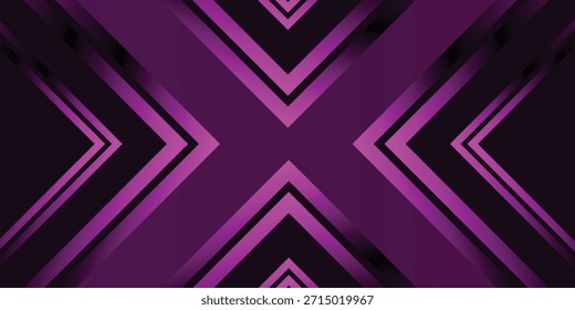 Ein lebendiger abstrakter Hintergrund mit einem symmetrischen geometrischen Muster aus sich kreuzenden violetten und dunkelvioletten Chevron-Formen, die ein 'X'-Design mit pfeilförmigen Elementen schaffen.