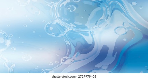 A vibrant abstract background featuring various shades of blue with swirling patterns and bubble-like forms, creating a dynamic and fluid visual effect.