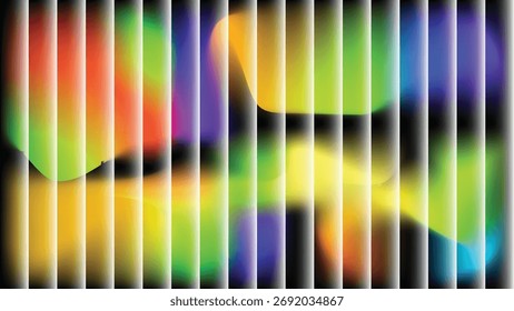 Um fundo abstrato vibrante com listras verticais com um efeito de luz gradiente luminoso, mostrando um espectro de cores brilhantes.