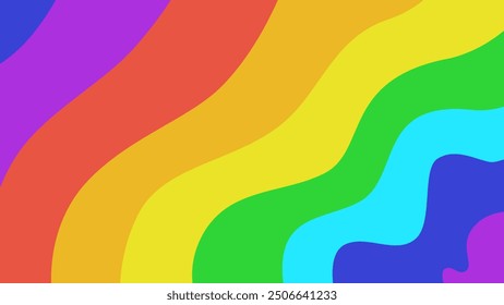 Vibrant abstract background featuring wavy bands of rainbow colors, perfect for use in design, art, and creative projects.