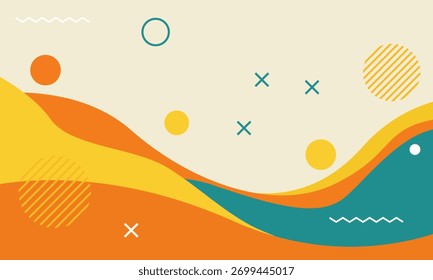 Fondo abstracto vibrante con Formas onduladas y Elementos geométricos, perfecto para diseños modernos y proyectos creativos.