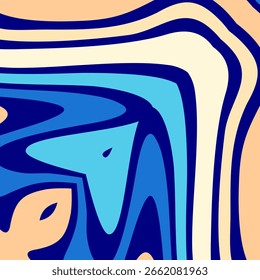 A vibrant abstract background with flowing, organic shapes and wavy lines in a cool palette of blues, cream, and peach.