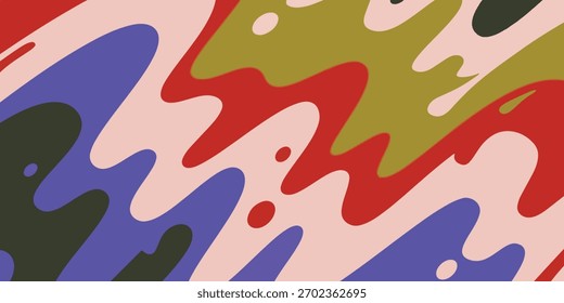Ein lebendiger abstrakter Hintergrund mit fließenden, organischen Formen in Rot, Blau und Grün. Das farbenfrohe, wellige Muster schafft ein dynamisches und retro-inspiriertes Bild.