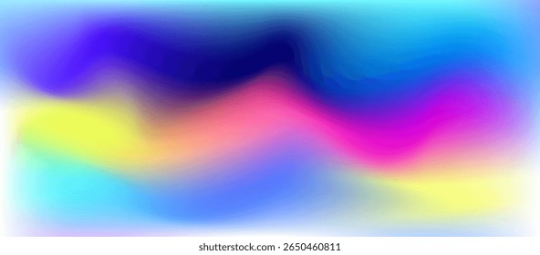 Vibrant abstract background with fluid neon gradients of blue, purple, pink, and yellow. Soft transitions and wave-like shapes create a colorful, futuristic, and dreamy visual effect.
