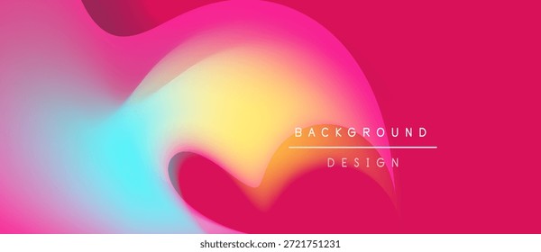 Fundo abstrato vibrante. Formas fluidas misturam tons de rosa, amarelo e azul. Elemento de design moderno para projetos digitais.