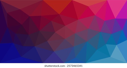 A vibrant abstract background with geometric polygons in shades of red, pink, purple, and blue, creating a bold and dynamic gradient effect.

