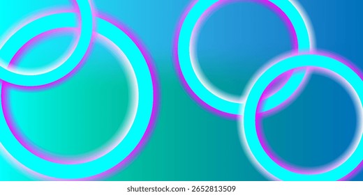 Vibrant abstract background with glowing neon rings over a blue and teal gradient backdrop. Bright, colorful, and futuristic design perfect for modern digital art and graphic projects. eps10.