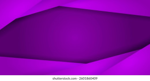 vibrant abstract background with layered geometric shapes in shades of purple, featuring a sleek, modern design with a central hexagonal space