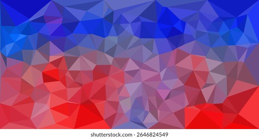 A vibrant abstract background made of red, purple, and blue low-poly geometric shapes, creating a faceted, crystal-like mosaic design.

