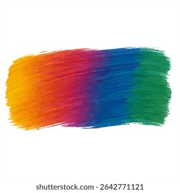 Vibrant abstract background with a multicolored watercolor stroke in yellow, red, blue, and green. Ideal for design, art, and creative projects. White background enhances the vivid hues.