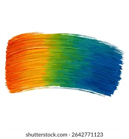 Vibrant abstract background with a multicolored watercolor stroke in yellow, red, blue, and green. Ideal for design, art, and creative projects. White background enhances the vivid hues.