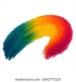 Vibrant abstract background with a multicolored watercolor stroke in yellow, red, blue, and green. Ideal for design, art, and creative projects. White background enhances the vivid hues.