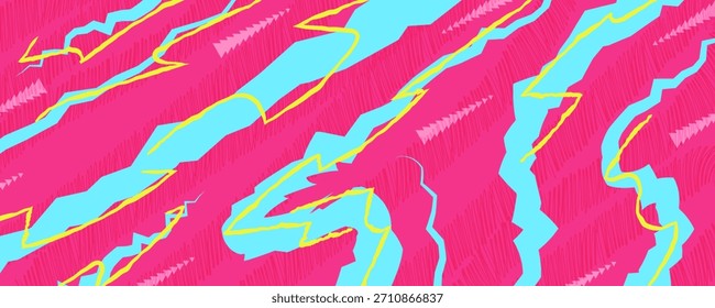 Fondo Abstractas vibrante con líneas de zigzag de neón en Colores retro audaces. Fondo de arte Pop retro de neón con estilo enérgico y deportivo