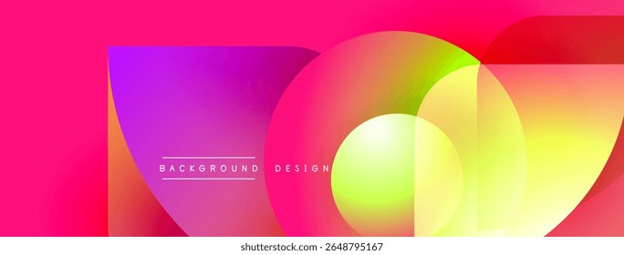 Vibrant abstract background. Overlapping circles create dynamic color gradients. Pink, purple, yellow hues dominate composition. Modern design element.
