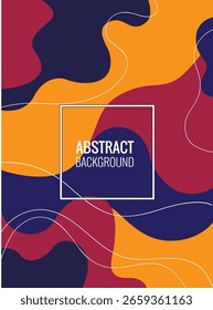Vibrant Abstract Background with Overlapping Irregular Shapes in Orange, Red-Purple, Navy, White Lines and Central Text Frame for Design, Web, Branding, or Poster Use