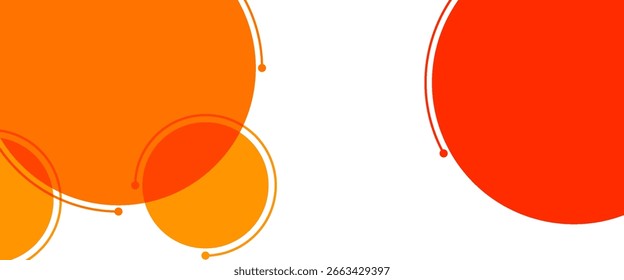 Vibrant abstract background with overlapping orange and red circles and dynamic curved lines on a white backdrop, perfect for modern designs.
