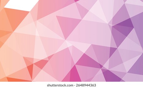 Vibrant abstract background with overlapping translucent triangles in orange, pink, and purple tones. Perfect for modern design, tech themes, or creative layouts.

