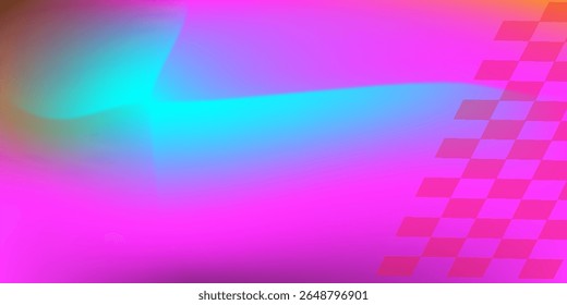 Vibrant abstract background with pink and cyan gradient, soft light effects, and diagonal geometric checkered pattern.