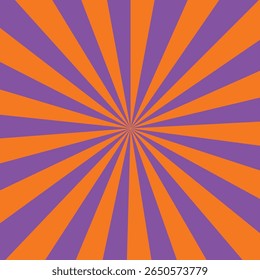 A vibrant abstract background with radiating stripes of bright orange and purple, creating a dynamic, eye-catching, and retro-inspired sunburst effect.