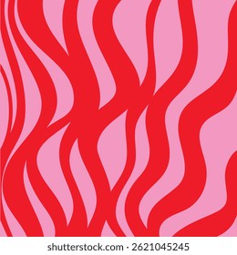 Vibrant abstract background with retro wavy lines in psychedelic and groovy 70s style. Colorful curved stripes create a dynamic, flowing composition perfect for vintage-inspired design, music posters