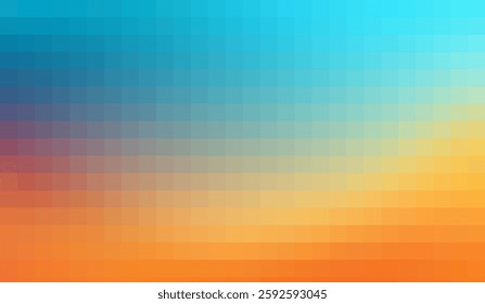 A vibrant abstract background with a smooth gradient transitioning from warm orange hues at the bottom to cool blue tones at the top. The image is pixelated. EPS 10. Vector illustration