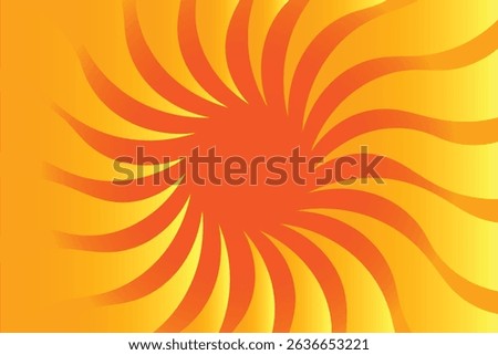 Vibrant abstract background with swirling orange sun rays and radiant gradient colors for summer, energy, or sunshine-themed design concepts.