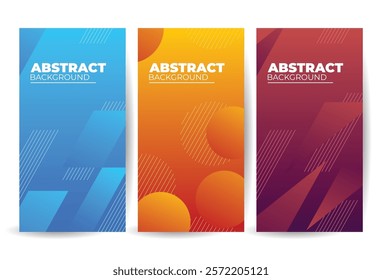 Vibrant Abstract Backgrounds in Blue, Orange, and Red with Geometric Patterns