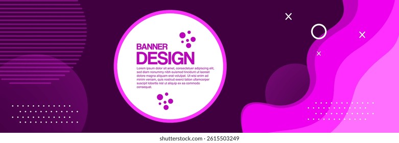 Vibrant Abstract Banner Design In Purple And Magenta Tones With Smooth, Flowing Layered Waves And Geometric Accents