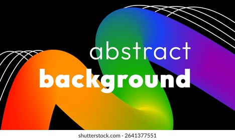 Vibrant abstract banner with smooth colorful ribbon. Vivid bold line sweeps diagonally across a stark black background. Trendy futuristic, geometric, energetic and dynamic design