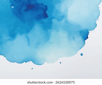 Vibrant abstract blue watercolor splash with varying shades and textures on a clean white background. Artistic and fluid design element.