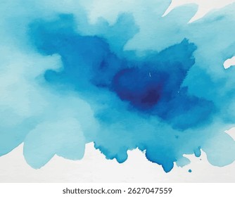 Vibrant abstract blue watercolor splash with varying shades and textures on a clean white background. Artistic and fluid design element.