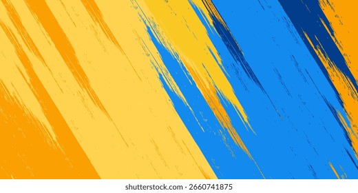 Vibrante fondo abstracto azul y amarillo con pinceladas expresivas y Formas geométricas. Vector