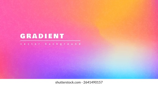 Vibrant abstract blurred gradient background in vivid pink, orange, purple, and blue hues with grainy texture, for modern website backdrops or presentation design vector illustration.